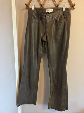 Y2K HABITUAL Calf Leather Bootcut Pants Brown 30